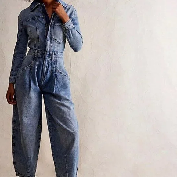 NWT Women's XS Free People CRVY Roulette Barrel Jumpsuit - Picture 5 of 6